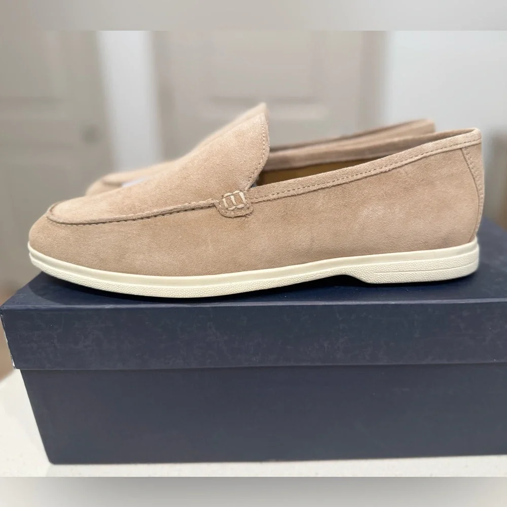 NWT Piombo Contemporary Men's Beige Suede Leather Moccasins Loafers EU 41 US 8